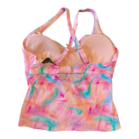 California Waves Trendy Tie-Dye Drawstring Tankini Top Multi Pink Size 20/22 - Picture 8 of 10